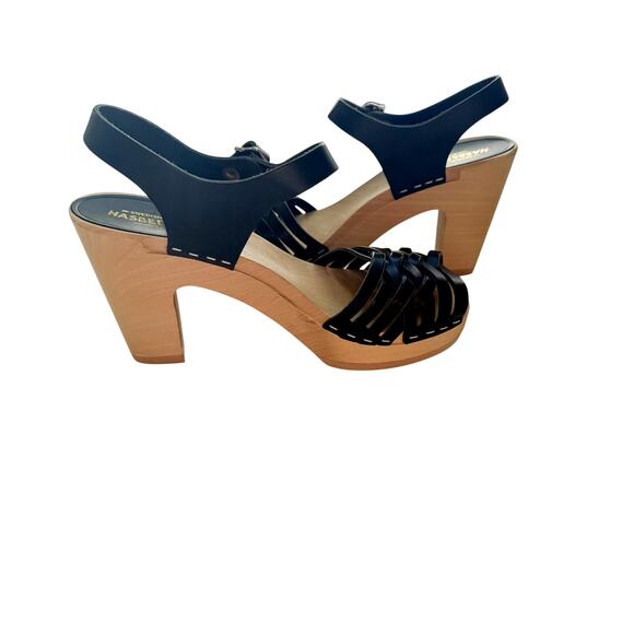 Swedish Hasbeens Woven Clog Sandals 36 US 6 Black Heeled Shoes Boho - Picture 4 of 10